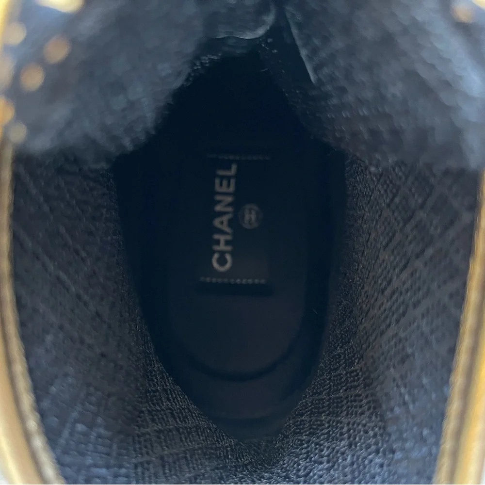 Chanel High Top Sneakers 19A Metiers d'Art Gold Metallic & Black Tweed SZ 39